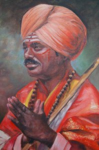 Young Indian Praying portrait in oil